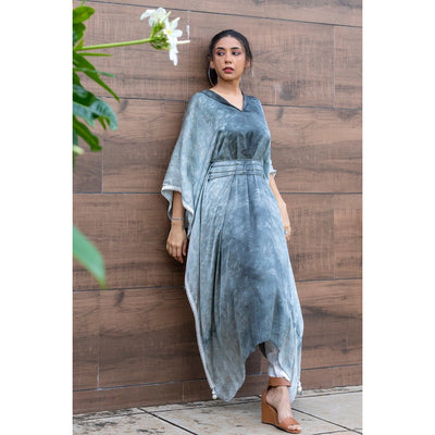 Eve Kaftan Kurti | Flowy Satin Kaftan Style Kurti for Women – Womens Ethnic Sets on Brown Living™. SKU: TMS0162-XS. Img 1.