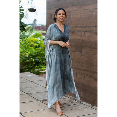 Eve Kaftan Kurti | Flowy Satin Kaftan Style Kurti for Women – Womens Ethnic Sets on Brown Living™. SKU: TMS0162-XS. Img 4.