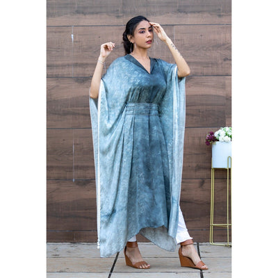 Eve Kaftan Kurti | Flowy Satin Kaftan Style Kurti for Women – Womens Ethnic Sets on Brown Living™. SKU: TMS0162-XS. Img 2.
