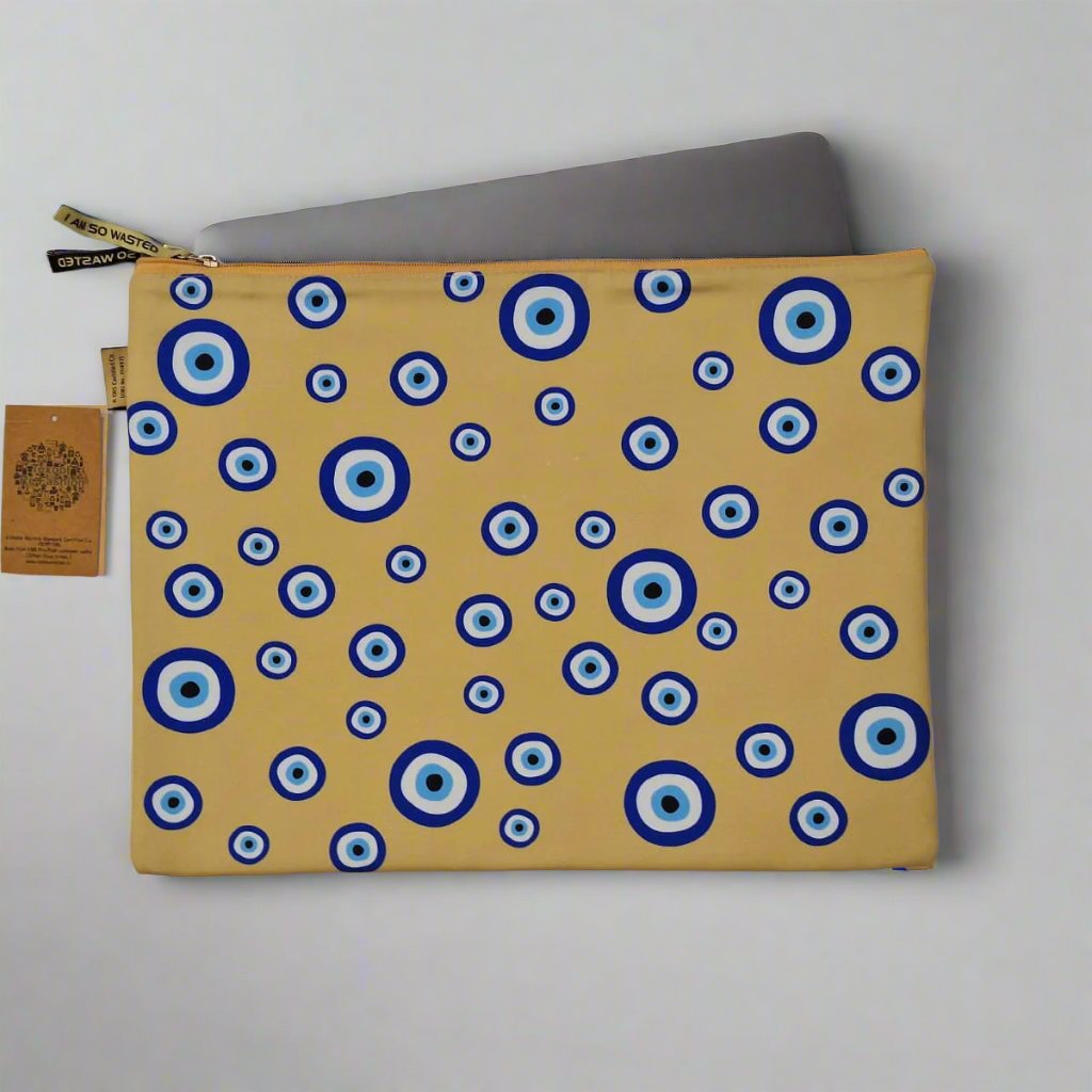 Evil Eye - Beige Recycled Polycotton Laptop Sleeve | Verified Sustainable by Brown Living™