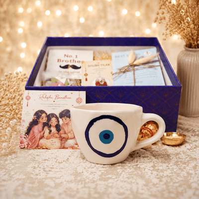 Evil Eye Blessings Rakhi Hamper | Handcrafted Raksha Bandhan Gift Box – Gift Hampers on Brown Living™. SKU: RKH-15. Img 1.