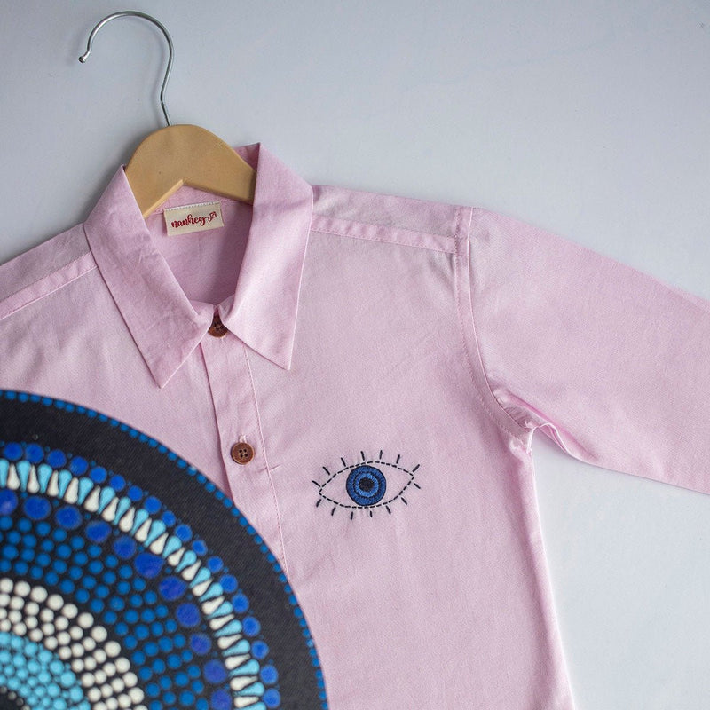 Evil Eye Embroidered Unisex Organic Cotton Shirt - Light Pink | Verified Sustainable by Brown Living™