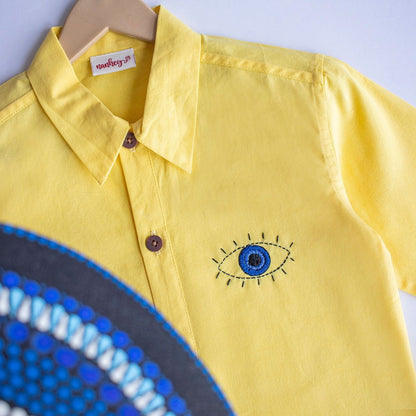 Evil Eye Embroidered Unisex Organic Cotton Shirt - Yellow | Verified Sustainable by Brown Living™