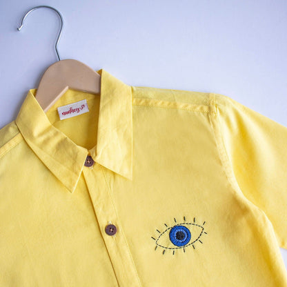 Evil Eye Embroidered Unisex Organic Cotton Shirt - Yellow | Verified Sustainable by Brown Living™