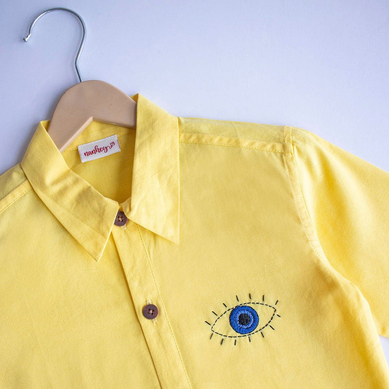 Evil Eye Embroidered Unisex Organic Cotton Shirt- Yellow | Verified Sustainable Kids Shirts on Brown Living™