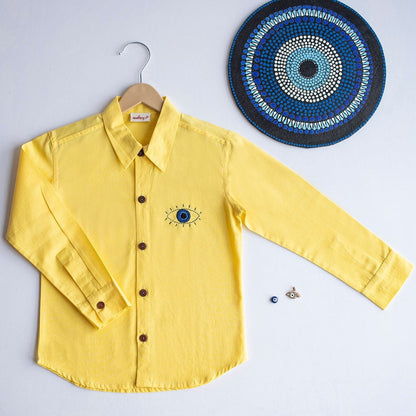 Evil Eye Embroidered Unisex Organic Cotton Shirt - Yellow | Verified Sustainable by Brown Living™