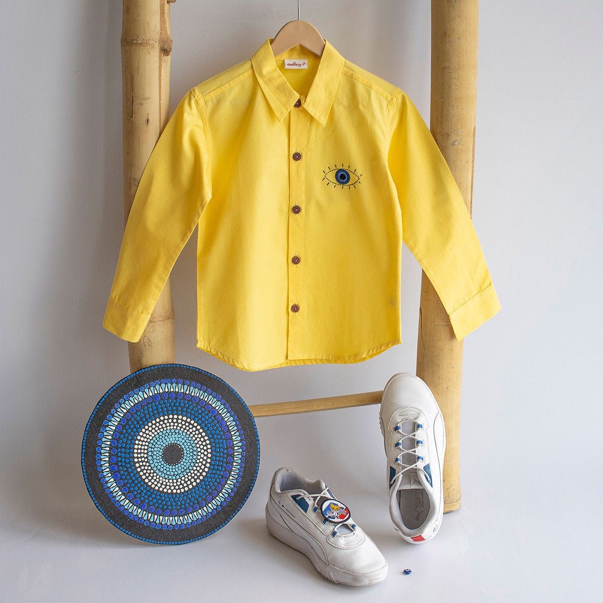 Evil Eye Embroidered Unisex Organic Cotton Shirt - Yellow | Verified Sustainable by Brown Living™