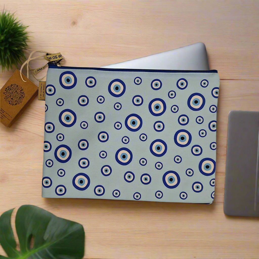 Evil Eye - Light Blue Recycled Polycotton Laptop Sleeve | Verified Sustainable by Brown Living™