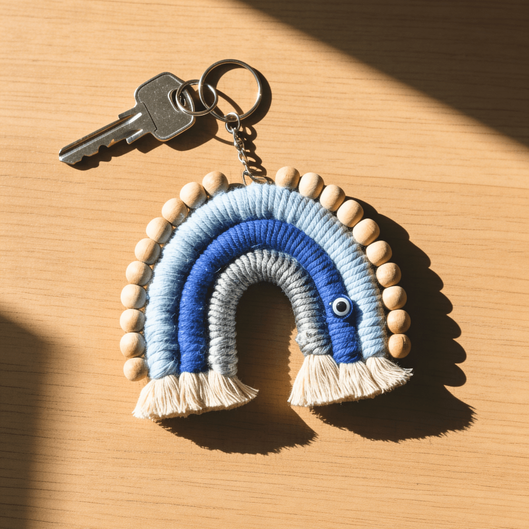 Evil Eye Rainbow Keychain Protective Charm Key Ring – Gift Giving on Brown Living™. SKU: MK-RBW-001. Img 2.