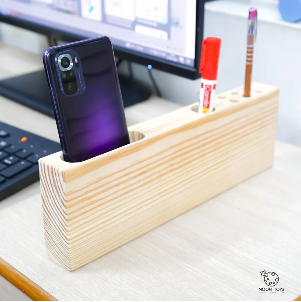 Executive Desk Wooden Organiser – Handcrafted Office & Stationery Hold – Desk Organizers on Brown Living™. SKU: penstand. Img 2.