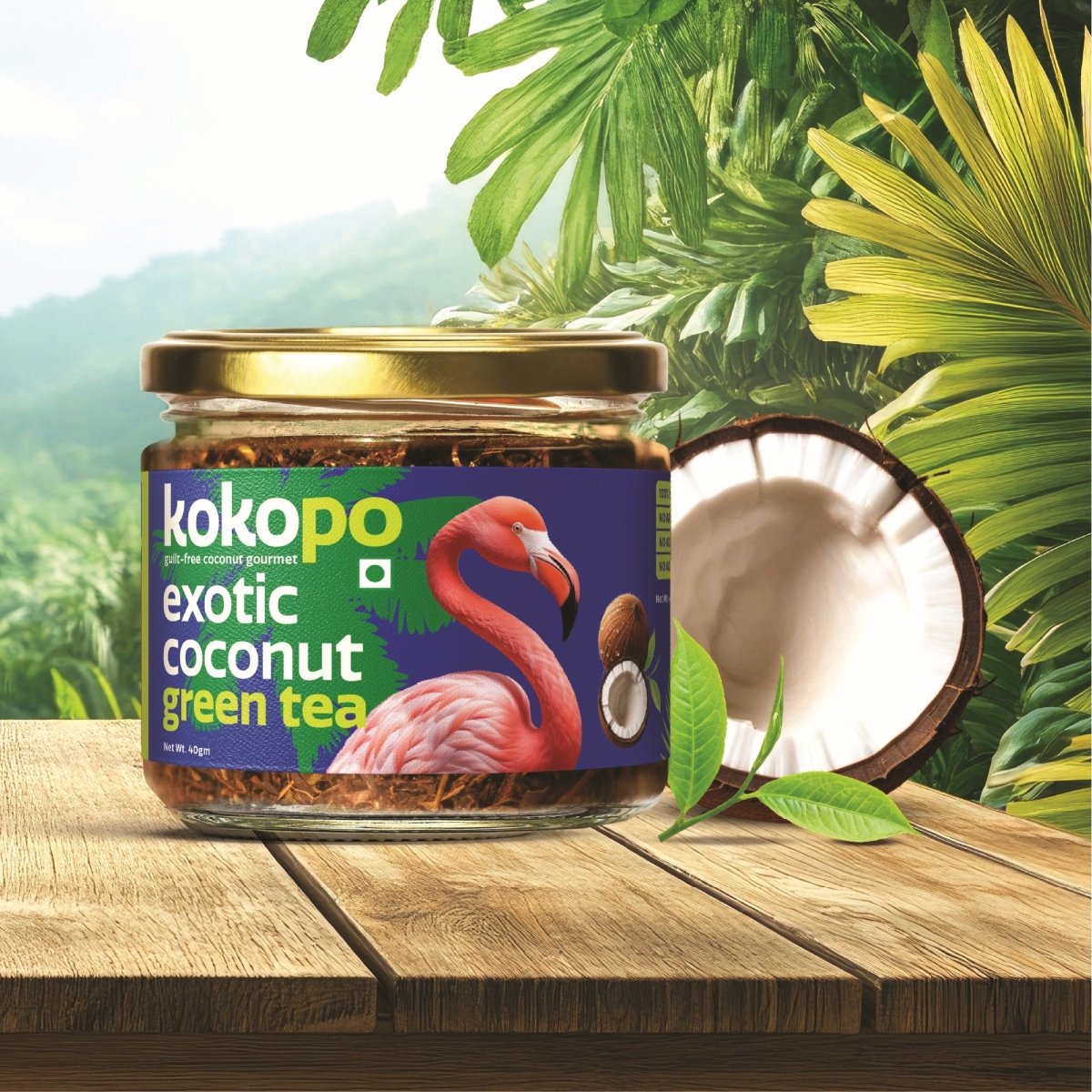 Exotic Coconut Green Tea | Pack of 3 | Antioxidant - Rich Brew – Tea by KOKOPO Foods available on Brown Living™. . SKU: ECGT - 40 - 3. Img 3.
