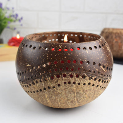 Exotic Handmade Coconut Candle Shell Holder - Lantern Tea Light – Outdoor Candles on Brown Living™. SKU: 173 - 13164 - THENGA16. Img 6.