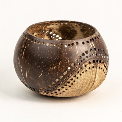 Exotic Handmade Coconut Candle Shell Holder - Lantern Tea Light – Outdoor Candles on Brown Living™. SKU: 173 - 13164 - THENGA16. Img 3.