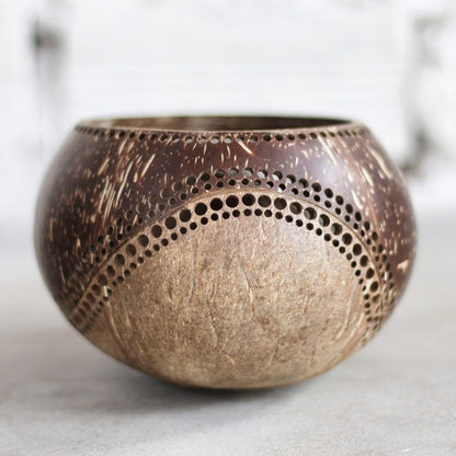 Exotic Handmade Coconut Candle Shell Holder - Lantern Tea Light – Outdoor Candles on Brown Living™. SKU: 173 - 13164 - THENGA16. Img 5.
