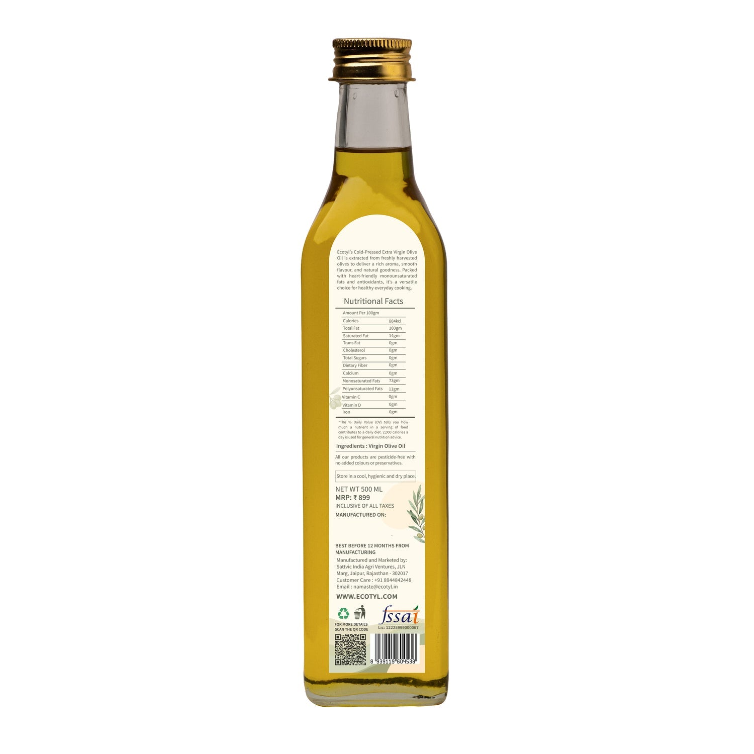 Extra Virgin Olive Oil | Cold Pressed | Suitable for Cooking | 500ml – Cooking Oils on Brown Living™. SKU: ECOTYL00066. Img 6.