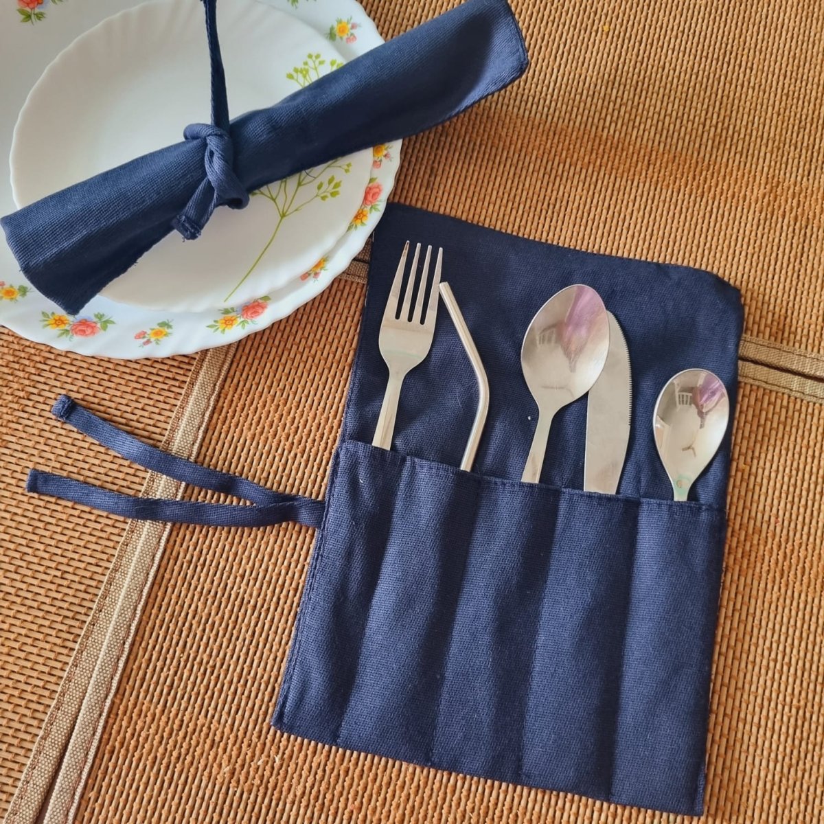 Fabric Cutlery Wrap – Kitchen Linens by Kauseyah available on Brown Living™. Blue . SKU: KJ11. Img 2.
