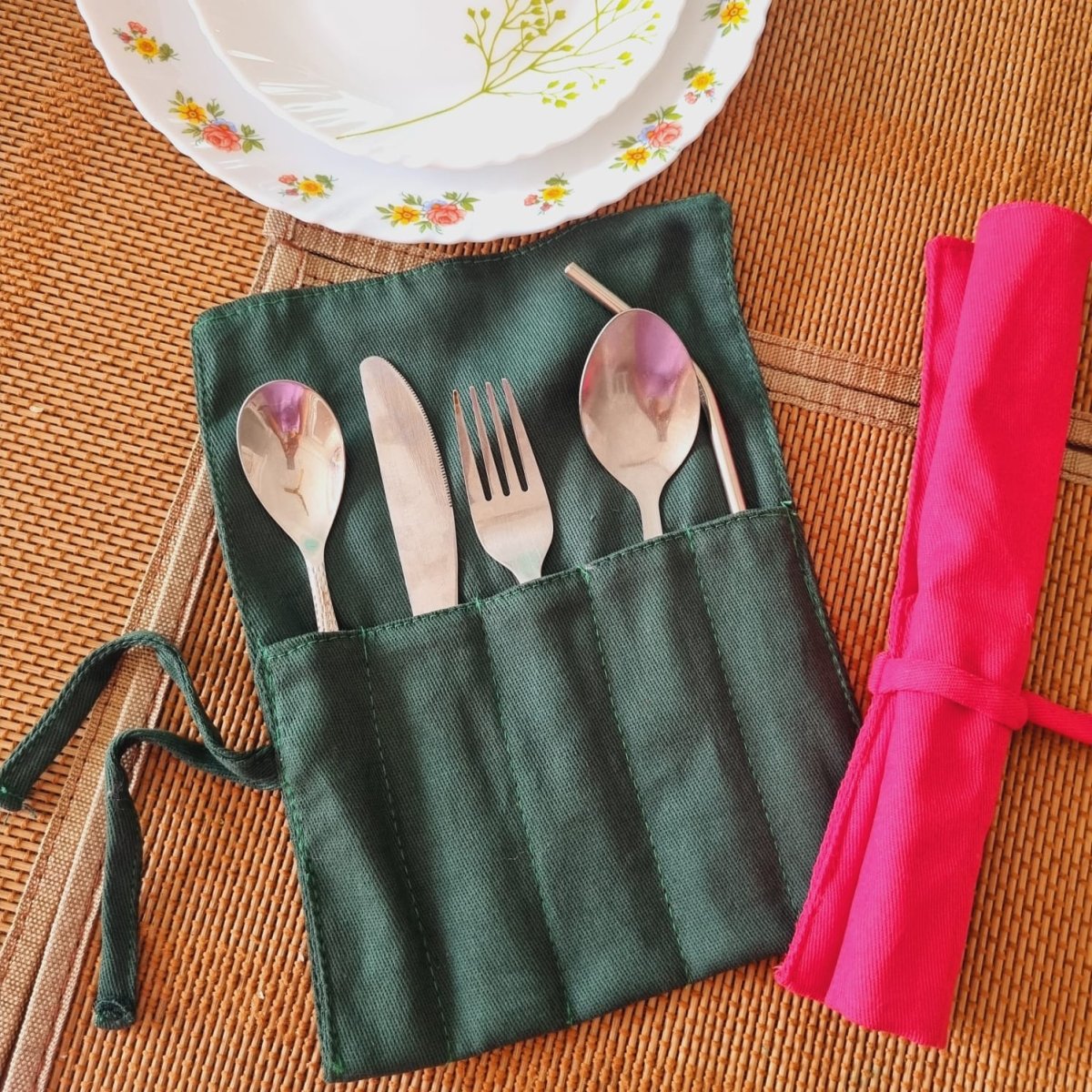 Fabric Cutlery Wrap – Kitchen Linens by Kauseyah available on Brown Living™. Green . SKU: KJ12. Img 3.
