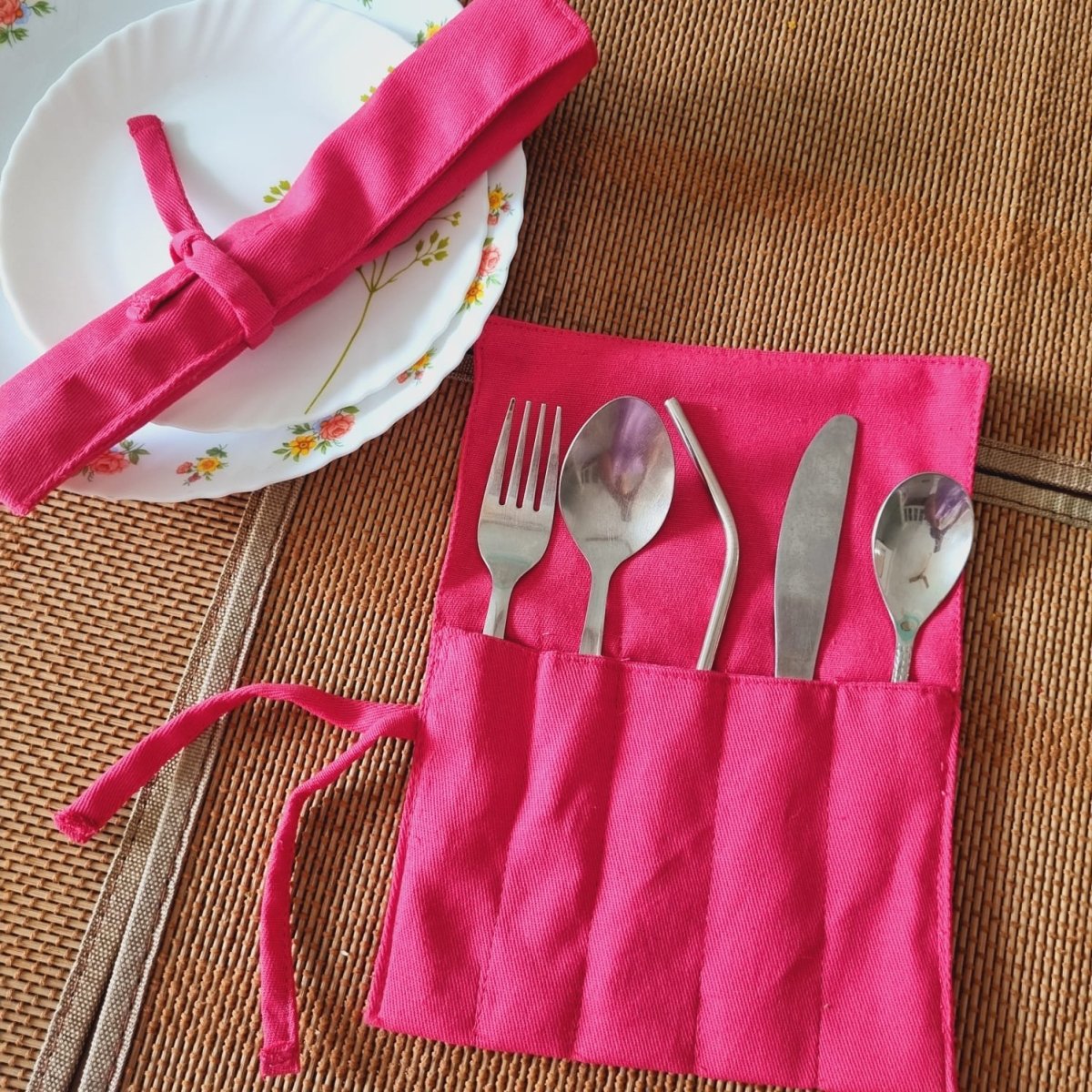 Fabric Cutlery Wrap – Kitchen Linens by Kauseyah available on Brown Living™. Pink . SKU: KJ13. Img 4.