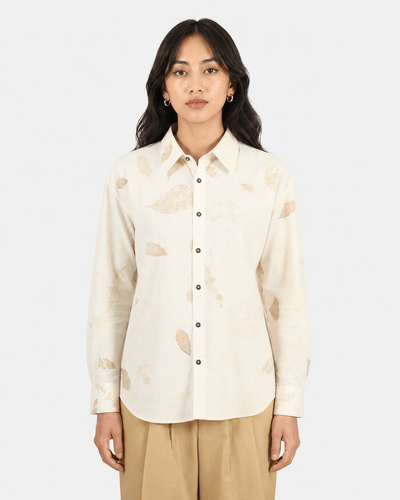 Fallen Leaf Shirt – Nature-Inspired Casual Cotton Shirt for Everyday – Womens Shirt on Brown Living™. SKU: ACL2026006. Img 4.