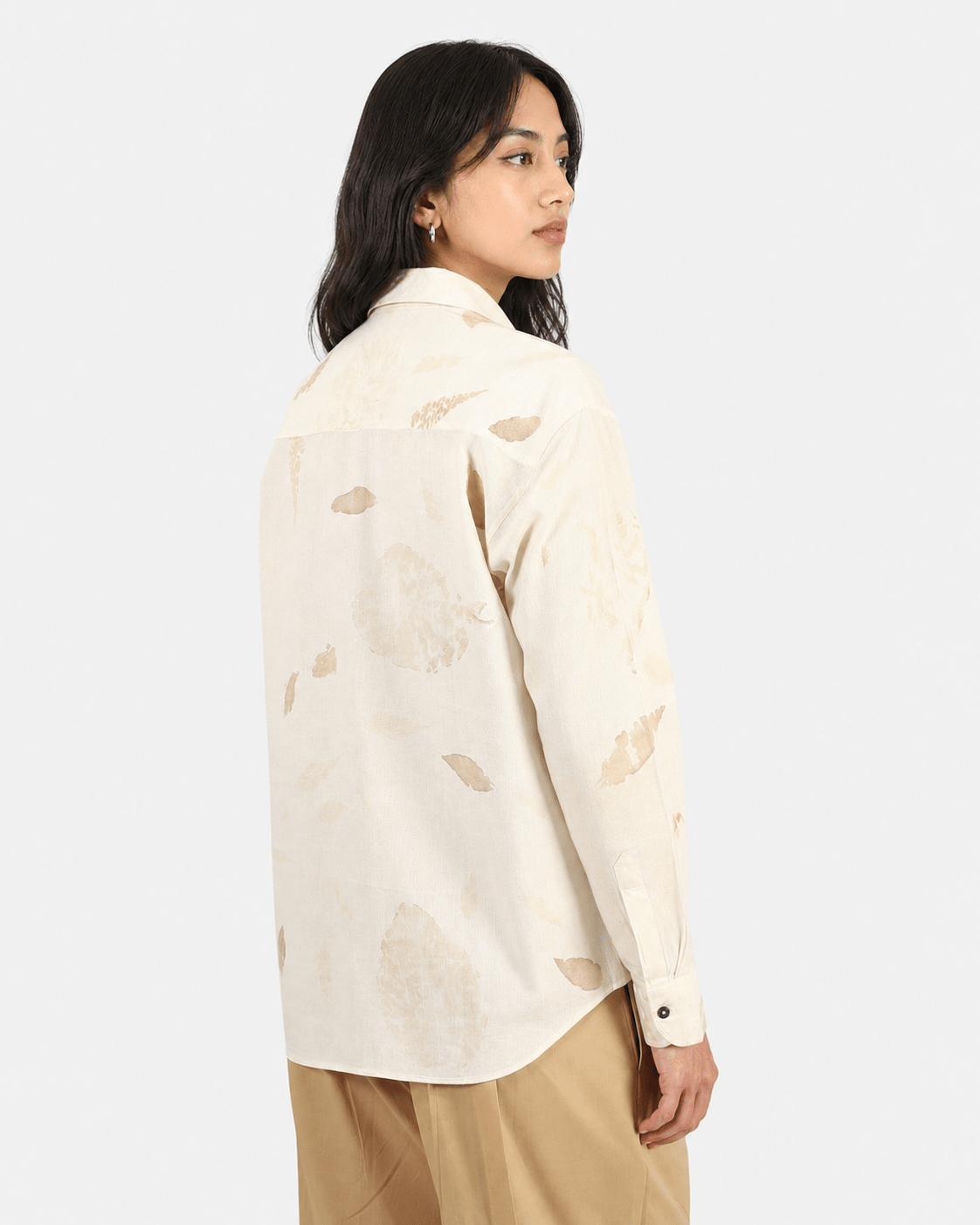 Fallen Leaf Shirt – Nature-Inspired Casual Cotton Shirt for Everyday – Womens Shirt on Brown Living™. SKU: ACL2026006. Img 6.