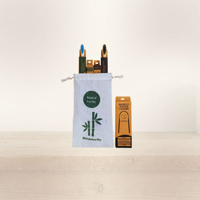 Family Bamboo Toothbrush Set | 2 Adult 2 Kids Brushes & Tongue Cleaner – Tooth Brush on Brown Living™. SKU: KOE-016-MI. Img 4.