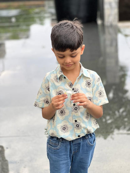Farhaan Shirt I Bright Blue Floral Cotton Shirt for Boys – Kids Daywear Sets on Brown Living™. SKU: ZBBFA. Img 2.