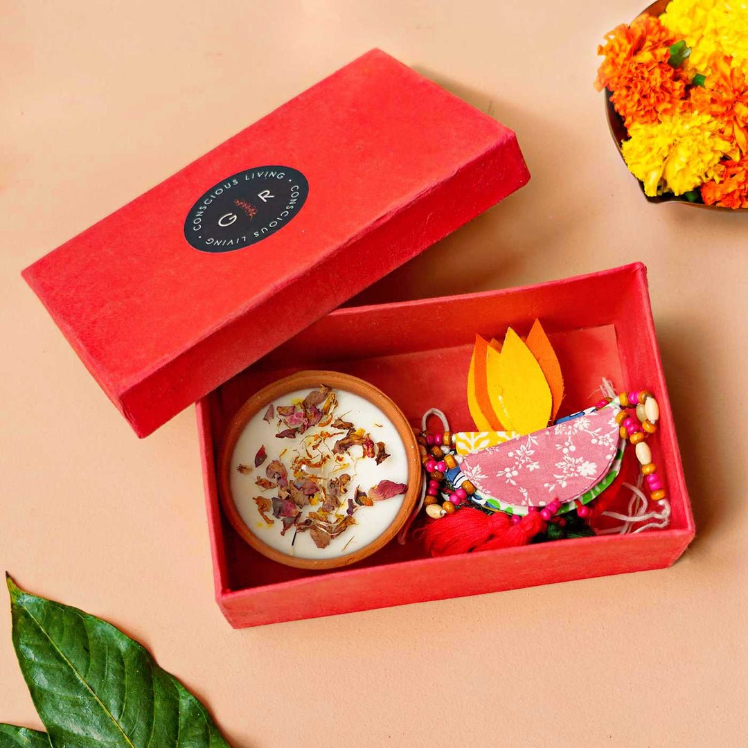 Festive Giftbox with Candle and Toran – Gift Giving on Brown Living™. SKU: GRGTB03. Img 4.
