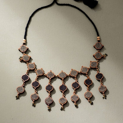 Festive Multi Layered Repurposed Fabric & Wood Necklace Earrings – Womens Earrings on Brown Living™. SKU: JCC026. Img 3.