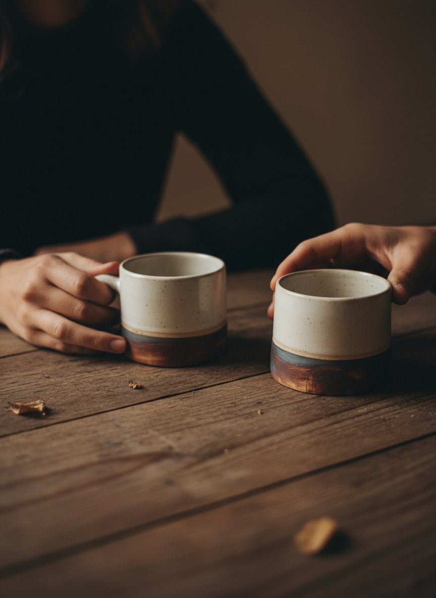 Fired Earth Tea Cup – Set of 2 | Handcrafted Clay Tea Cups – Cups & Saucers on Brown Living™. SKU: CTC1. Img 2.
