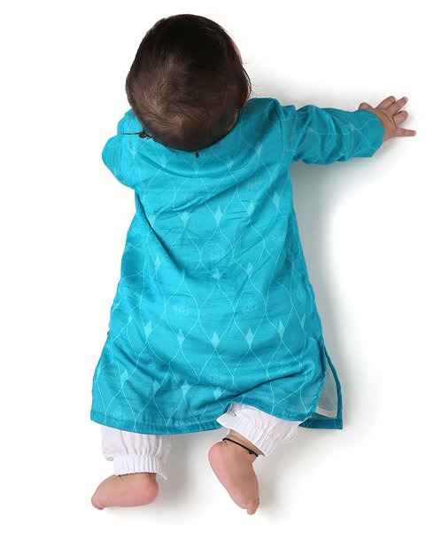 Firoza - Chanderi Printed Infant Kurta with Attached Pyjama (Onesie) | Verified Sustainable Kids Ethnic Sets on Brown Living™