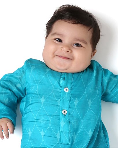 Firoza - Chanderi Printed Infant Kurta with Attached Pyjama (Onesie) | Verified Sustainable Kids Ethnic Sets on Brown Living™