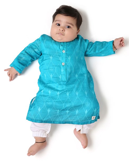 Firoza - Chanderi Printed Infant Kurta with Attached Pyjama (Onesie) | Verified Sustainable Kids Ethnic Sets on Brown Living™