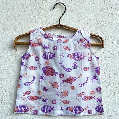 Fish Print Kurta with Pants – Kids Daywear Sets by Whitewater Kids available on Brown Living™. 6 - 9 Months Peach & Purple. SKU: KOI - PCH - KURPJ - 69. Img 9.