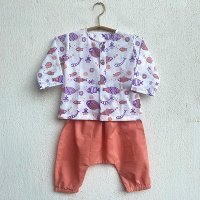 Fish Print Kurta with Pants – Kids Daywear Sets on Brown Living™. SKU: KOI - MNT - KURPJ - 23. Img 8.