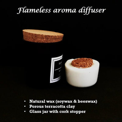 Flameless Terracotta Aroma Diffuser with Cork Lid - Black Jar - Ocean Breeze Fragrance – Fragrance Diffusers on Brown Living™. SKU: BLSPGTDWXADBLGCKOBF1. Img 4.