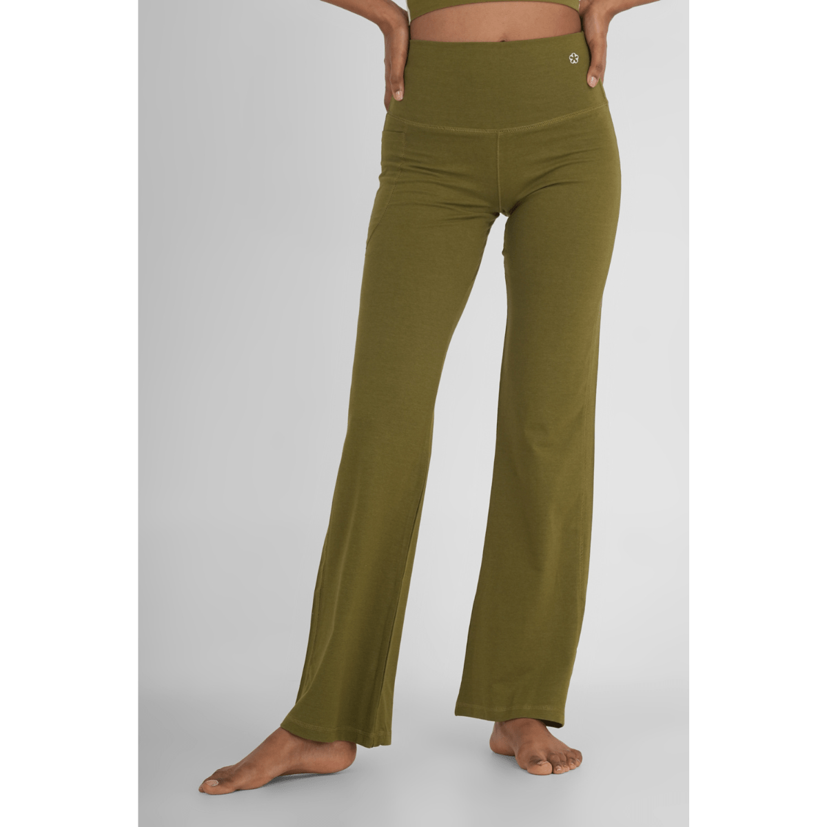 Flattering Flare Soft Yoga Pants – High Comfort Stretch Activewear – Womens Pant on Brown Living™. SKU: ELSNKLPXS. Img 2.