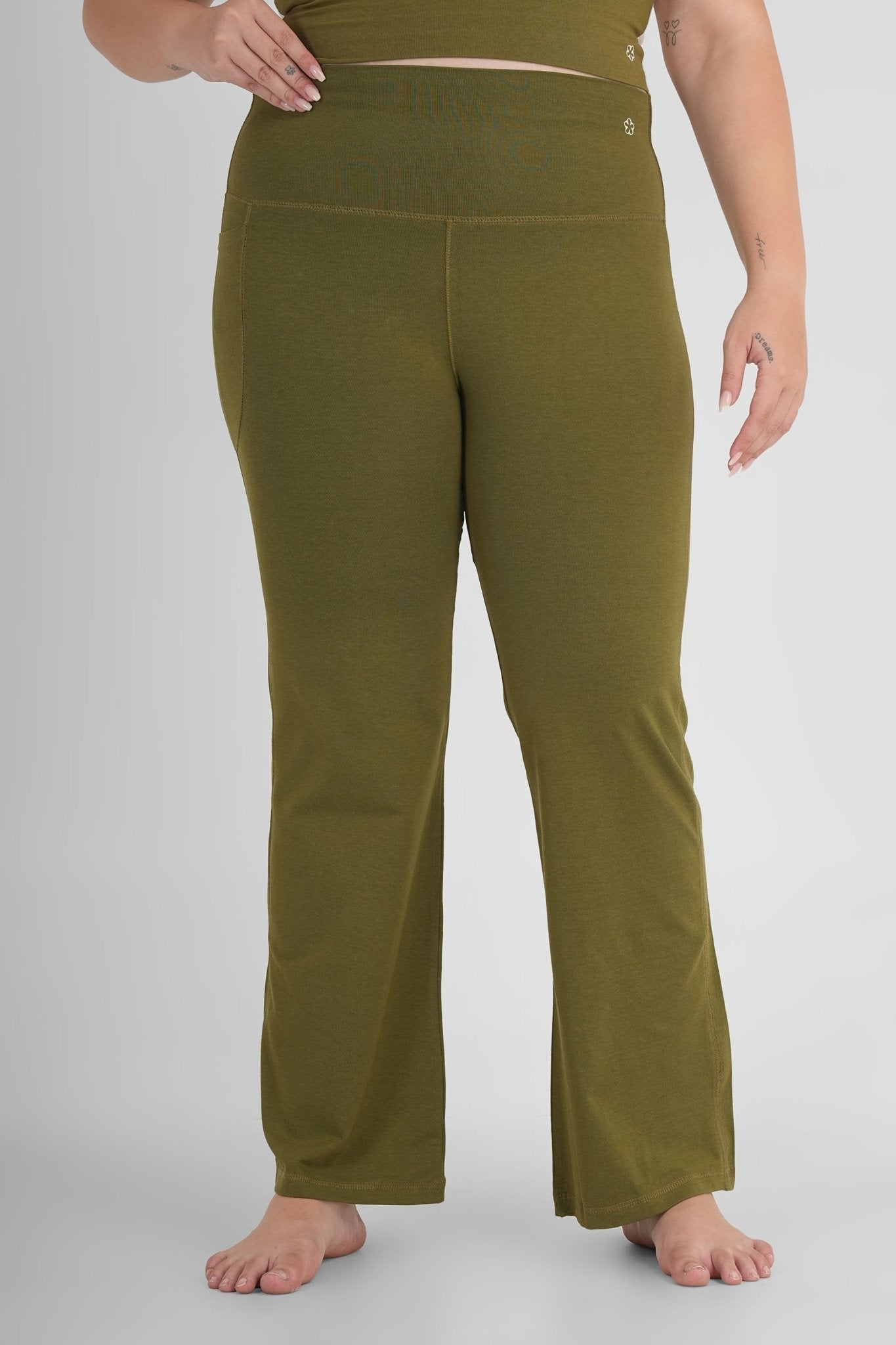 Flattering Flare Soft Yoga Pants – High Comfort Stretch Activewear – Womens Pant on Brown Living™. SKU: ELSNKLPXS. Img 8.