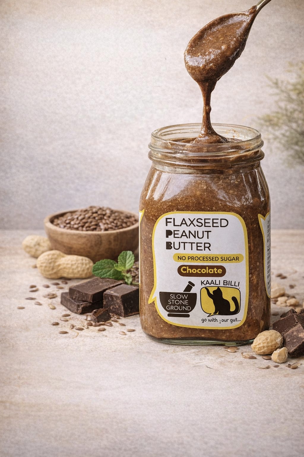 Flaxseed Peanut Butter Chocolate 330g | High Protein Chocolate Spread – Jams & Spreads on Brown Living™. SKU: KBFPBCH. Img 3.