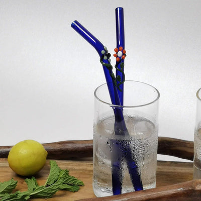 Floral Art Glass Straws – Set of 2 – Drinking Straws & Stirrers on Brown Living™. SKU: FL - GS - BL - 2. Img 3.