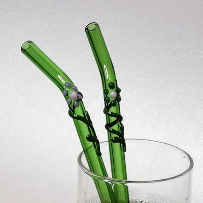 Floral Art Glass Straws – Set of 2 – Drinking Straws & Stirrers on Brown Living™. SKU: FL - GS - GRN - 2. Img 6.