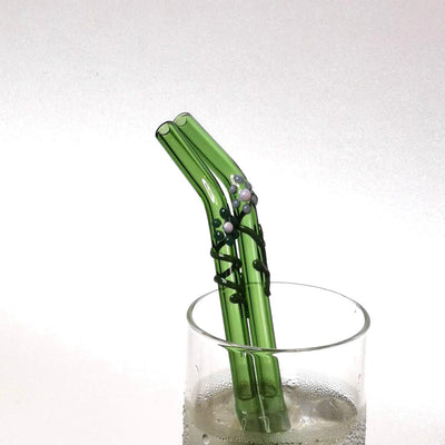Floral Art Glass Straws – Set of 2 – Drinking Straws & Stirrers on Brown Living™. SKU: FL - GS - GRN - 2. Img 7.