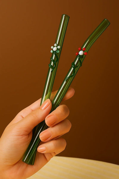 Floral Art Glass Straws – Set of 2 – Drinking Straws & Stirrers on Brown Living™. SKU: FL - GS - GRN - 2. Img 8.