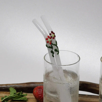 Floral Art Glass Straws – Set of 2 – Drinking Straws & Stirrers on Brown Living™. SKU: FL - GS - OPAL - 2. Img 11.