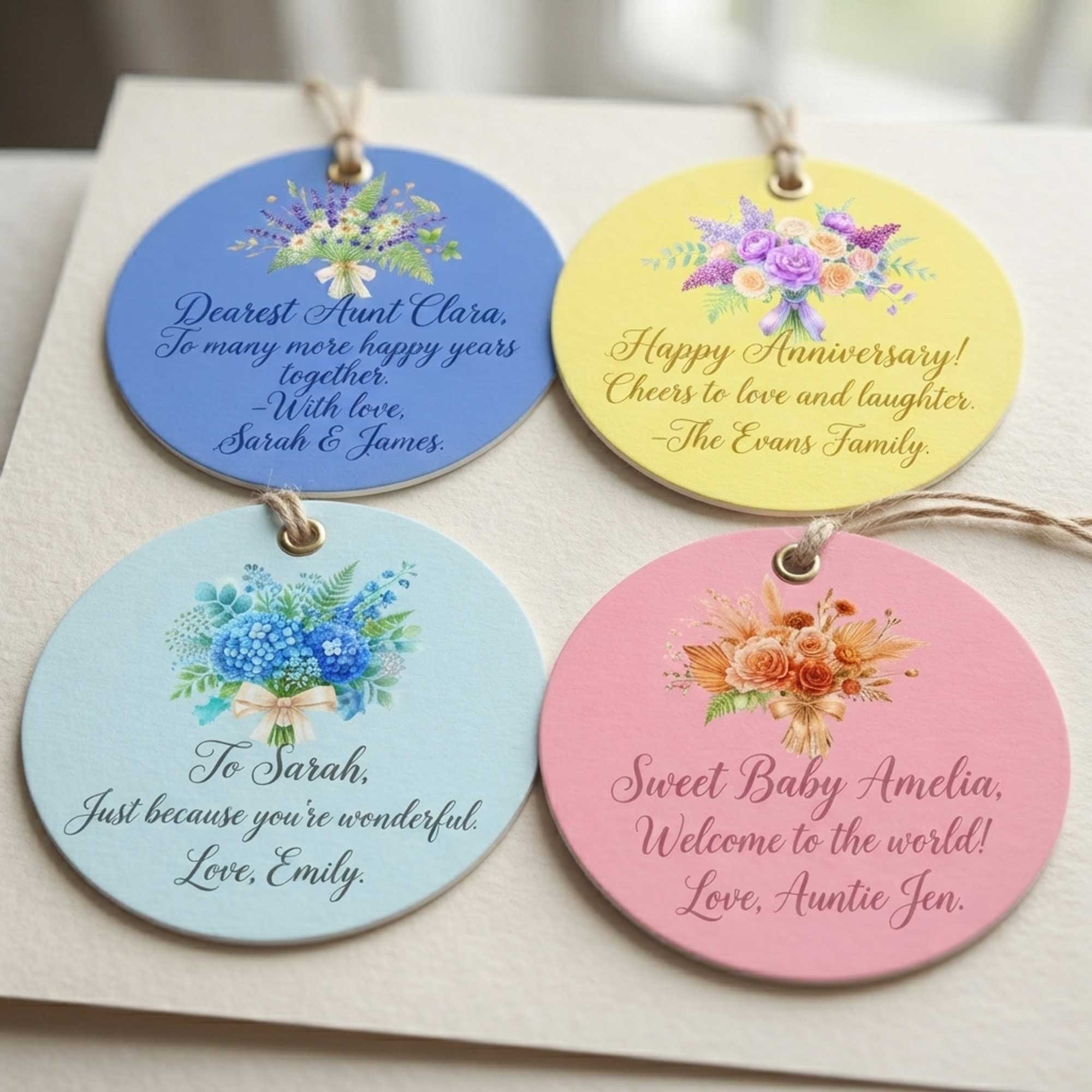 Floral Bouquet Note Card Gift Tags | Set of 24 Blank Message Tags – Gift Tags & Labels on Brown Living™. SKU: PJ-Q5HO-OCM9. Img 2.