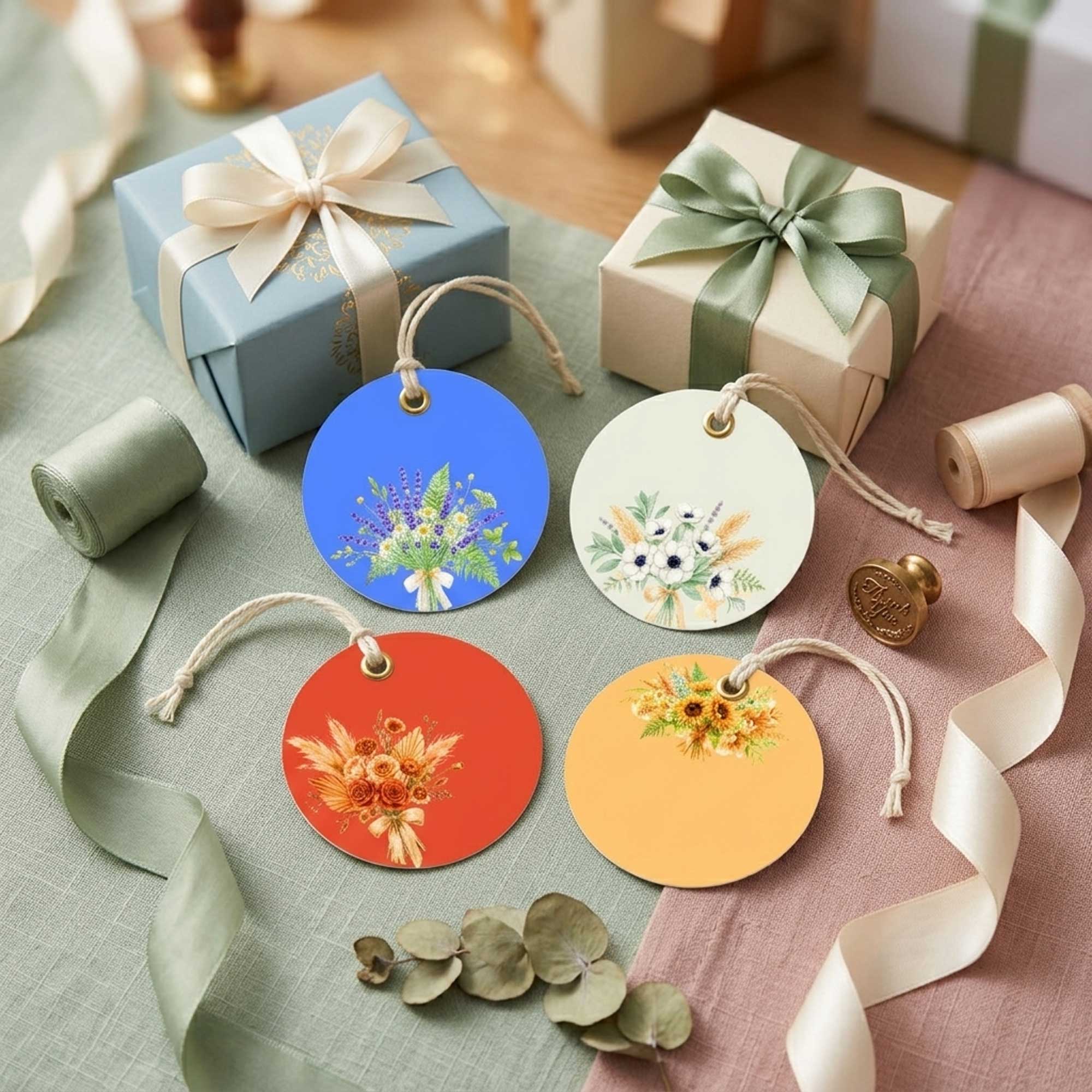 Floral Bouquet Note Card Gift Tags | Set of 24 Blank Message Tags – Gift Tags & Labels on Brown Living™. SKU: PJ-Q5HO-OCM9. Img 3.