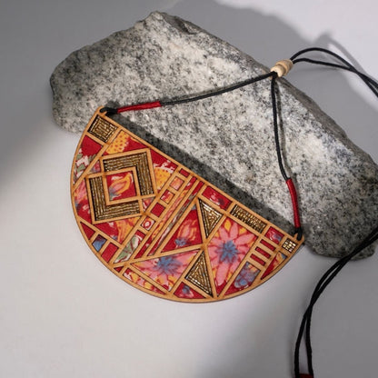 Floral Half Moon Multicolor Fabric & Wood Necklace Earring Set – Womens Earrings on Brown Living™. SKU: JCC039. Img 4.