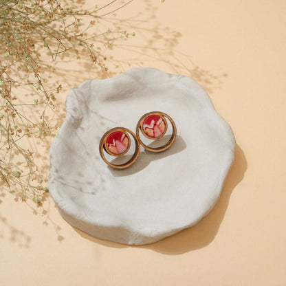 Floral Half Moon Multicolor Fabric & Wood Necklace Earring Set – Womens Earrings on Brown Living™. SKU: JCC039. Img 5.