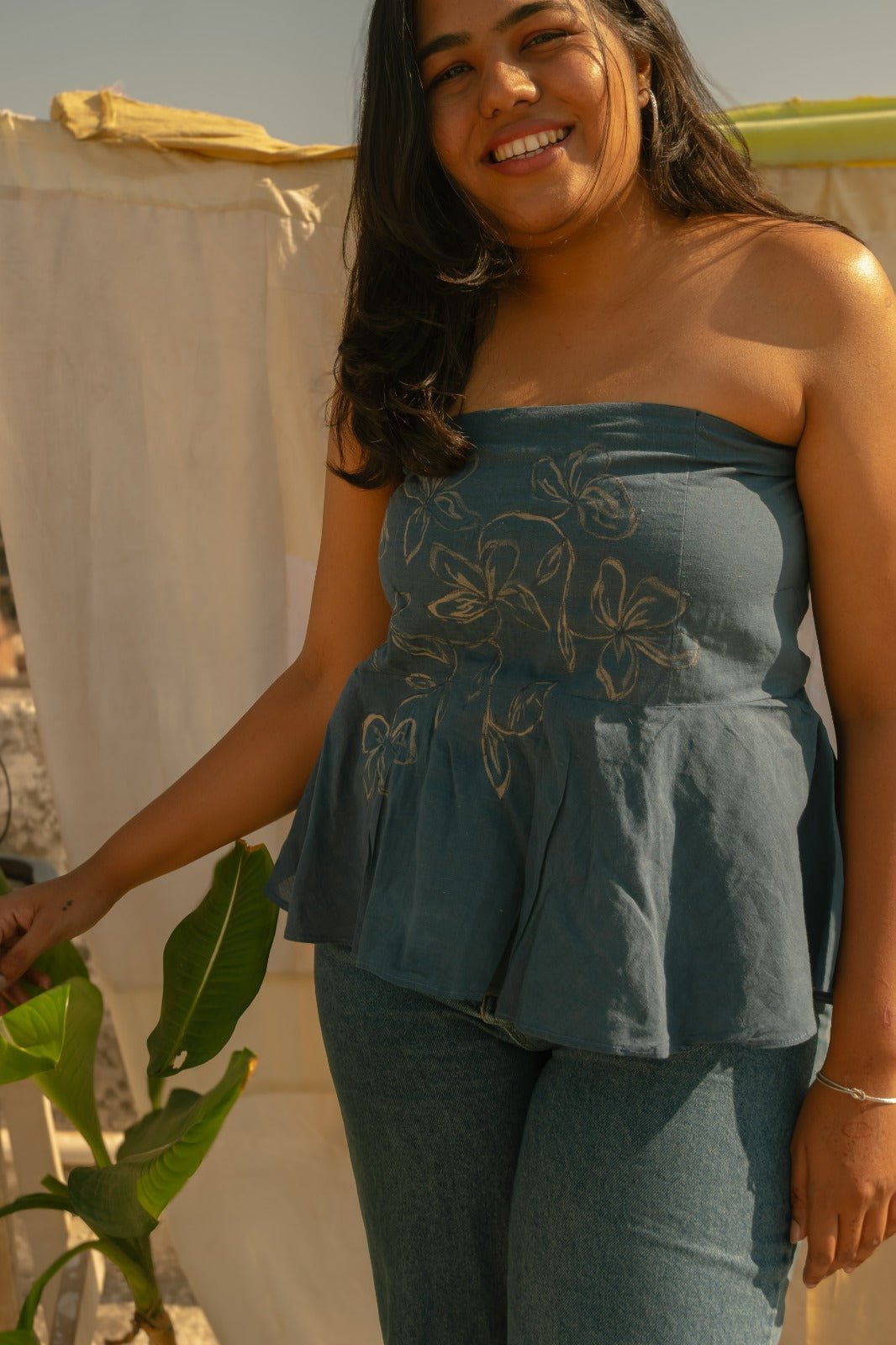 Floral Handpainted Tube Top | Artisan Painted Summer Wear – Womens Top on Brown Living™. SKU: TU23. Img 4.
