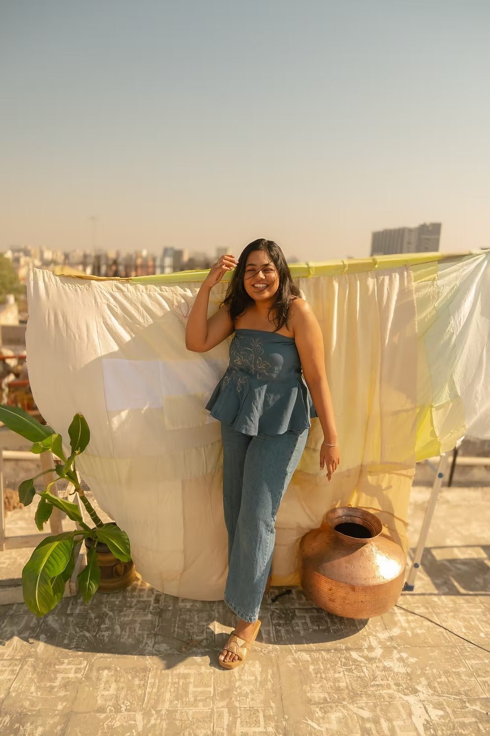 Floral Handpainted Tube Top | Artisan Painted Summer Wear – Womens Top on Brown Living™. SKU: TU23. Img 1.