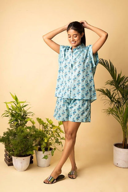 Floral Loungewear Set | Soft Cotton Lounge Wear Shorts & Top – Womens Co - Ord Sets on Brown Living™. SKU: ANT_04. Img 9.